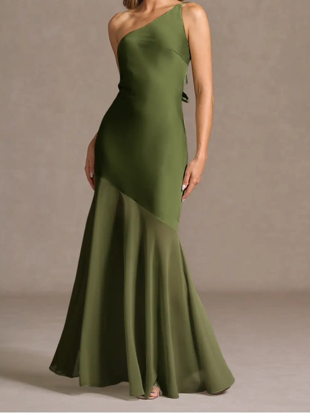 Azazie Olive One-Shoulder Mermaid Gown